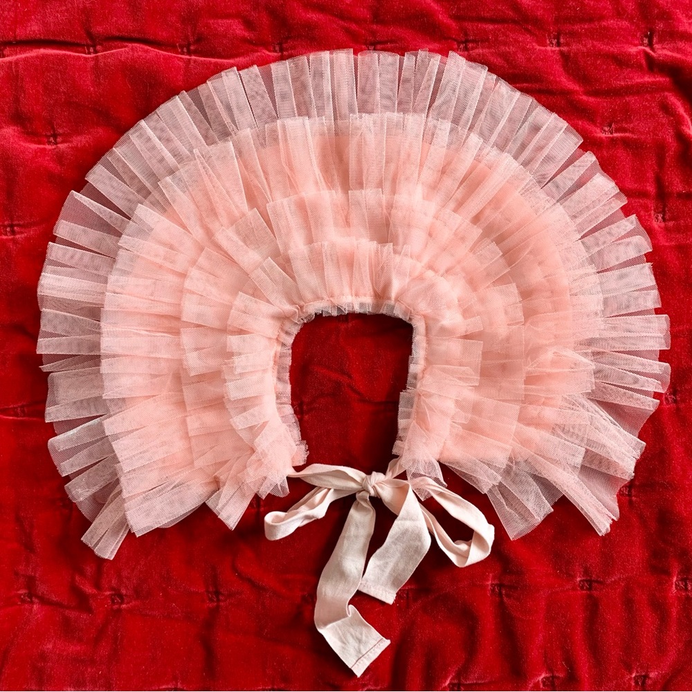 Joyfolie Girls Ruffled Rose Pink Tulle Capelet Collar - Picture 2 of 7